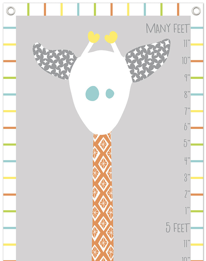 Giraffe Growth Chart Grays 12" x 51" Heavy duty art canvas with grommets and hanging hardware. In 3 colorways.