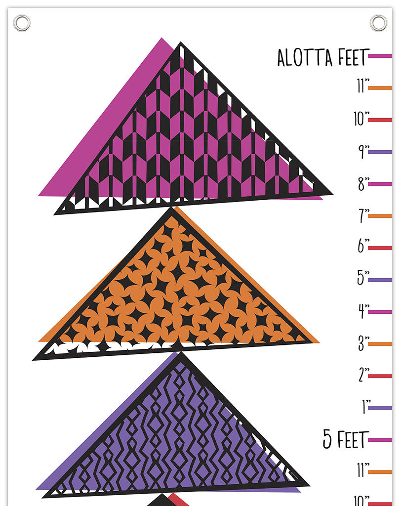 Tipping Triangles Growth Chart Purples 12" x 51" "Tipping triangles" on heavy duty art canvas with grommets and hanging hardware.