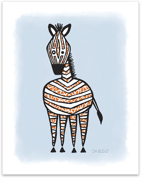 11" x 14" "Zebra" printed with pigment ink giclee print on artist quality cotton rag paper. Colorway 1.